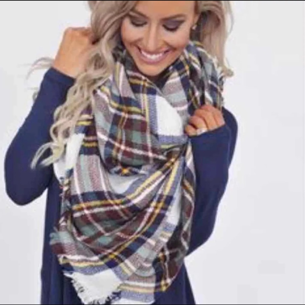 New Mint Brown Tartan Plaid Oversized BlanketScarf